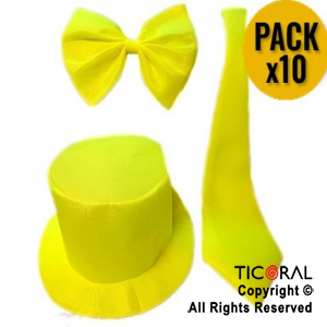 SET FLUO PARA 5 PERSONAS AMARILLO (5 GALERAS + 3 CORBATAS + 2 MO?OS)